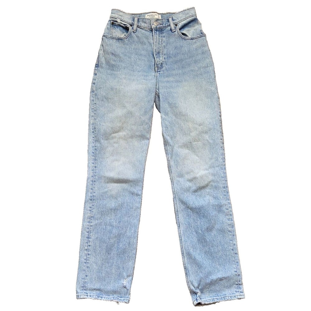 Abercrombie & Fitch Curve Love ’90s Straight Jeans 25 Ultra High Rise Light Wash - Picture 2 of 10